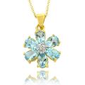 Dolce Giavonna Gold over Silver Blue Topaz and Diamond Accent Flower Necklace