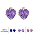 10k Gold Gemstone and Diamond Birthstone Heart Earrings