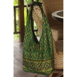 Cotton 'Royal Thai Emerald' Sling Tote Bag (Thailand)-Image