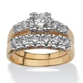 Ultimate CZ 14k Gold Overlay Round-cut Cubic Zirconia Bridal Ring Set