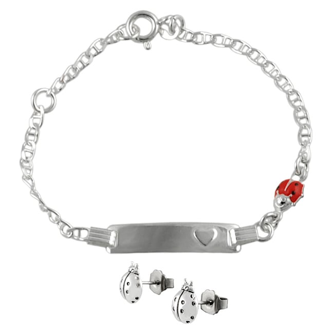 ... Collection Sterling Silver Lady Bug Children's Bracelet Earring Set