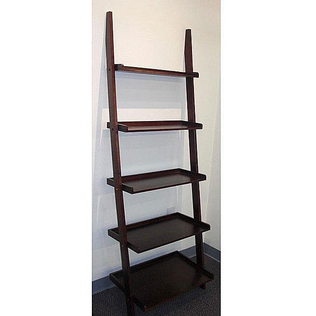 Five tier Leaning Ladder Shelf Furniture Home Bookcase Media Storage 