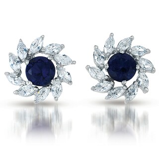 Sterling Silver Blue and Clear Cubic Zirconia Stud Earrings