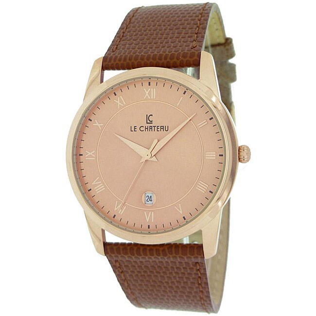 Le Chateau Men's 'Classica' Roman Numeral Watch with Brown Strap