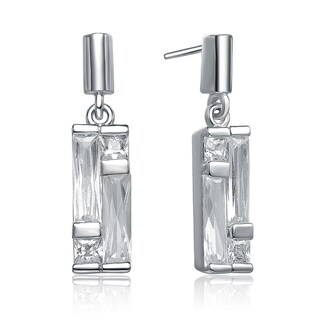 Sterling Silver Baguette and Square Cubic Zirconia Dangle Earrings