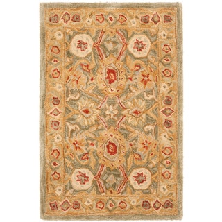 Handmade Mahal Sage/ Ivory Wool Rug (2' x 3')