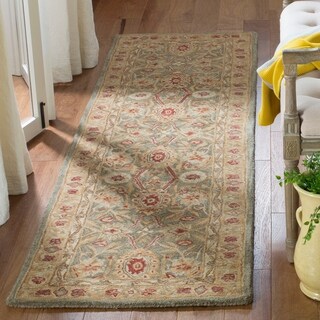 Handmade Mahal Sage/ Ivory Wool Runner (2'3 x 10')