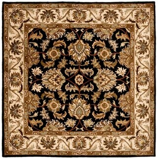 Handmade Heritage Kashan Black/ Beige Wool Rug (6' Square)
