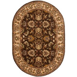 Handmade Heritage Treasure Brown/ Ivory Wool Rug (4'6 x 6'6 Oval)