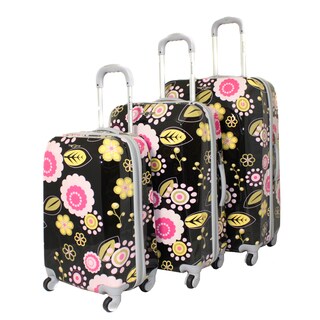 Rockland Vision Black/ Pink Flower 3-pc Hardside Spinner Luggage Set