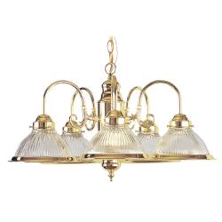 Polished Brass 5-light Ribbed Glass Chandelier