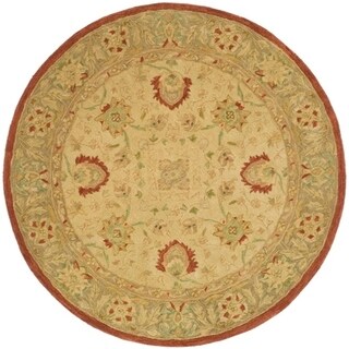 Hand-made Oushak Ivory/ Grey Hand-spun Wool Rug (4' Round)