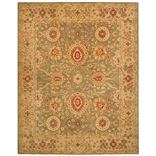 --->  Handmade Mahal Sage/ Ivory Wool Rug (9'6 x 13'6)