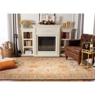 Handmade Mahal Sage/ Ivory Wool Rug (4' x 6')