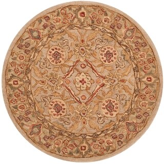 Handmade Mahal Ivory Wool Rug (4' Round)