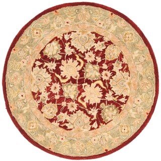 Handmade Ancestry Red/ Green Wool Rug (4' Round)