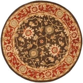 Handmade Kerman Olive/ Rust Wool Rug (4' Round)