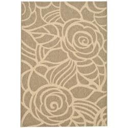 ---> Safavieh Indoor/Outdoor Coffee/Sand Bordered Rug (5'3" x 7'7")