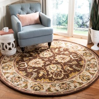 Handmade Heritage Treasure Brown/ Ivory Wool Rug (3'6 Round)