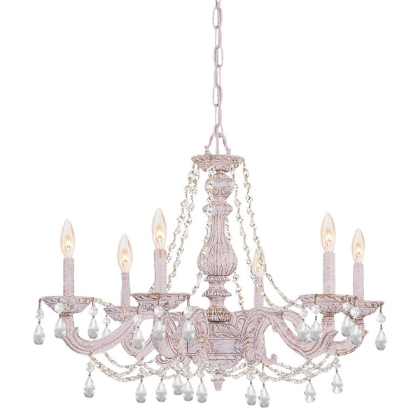 Wrought Iron and Crystal 5Light White Chandelier