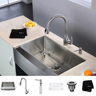 Kraus Stainless Steel Farmhouse Kitchen Sink/ Faucet/ Soap Dispenser