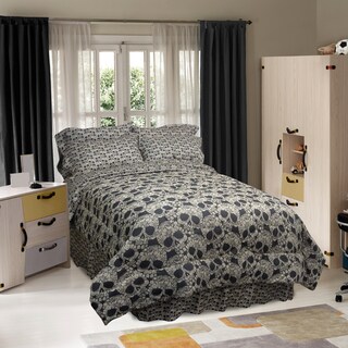 Street Revival Flower Skull 6-Piece Twin-size Bed in a Bag with Sheet Set