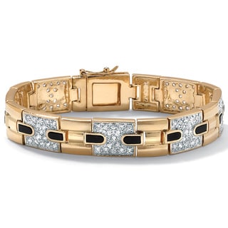 Ultimate CZ Gold Overlay Men's Onyx and Cubic Zirconia Bracelet