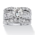 PalmBeach 5.62 TCW Round Cubic Zirconia Three-Piece Bridal Set in Platinum over Sterling Silver Glam CZ
