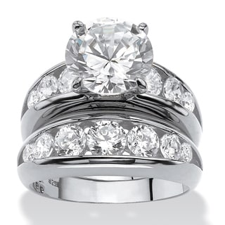 Ultimate CZ Sterling Silver Cubic Zirconia Wedding Ring Set