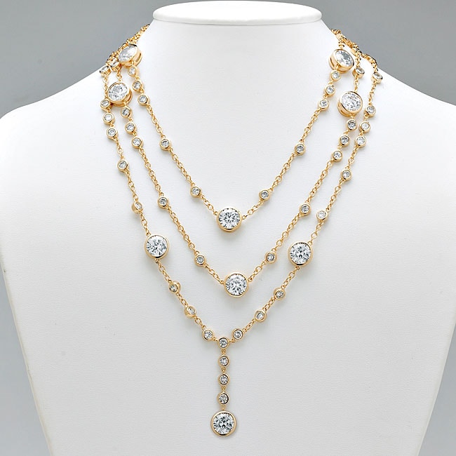 Ultimate CZ 14k Yellow Gold Overlay Cubic Zirconia Station Necklace