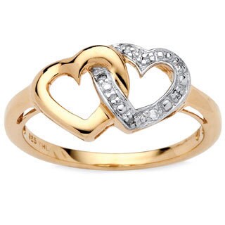 Isabella Collection 18k Gold over Silver Diamond Accent Interlocking Heart Ring