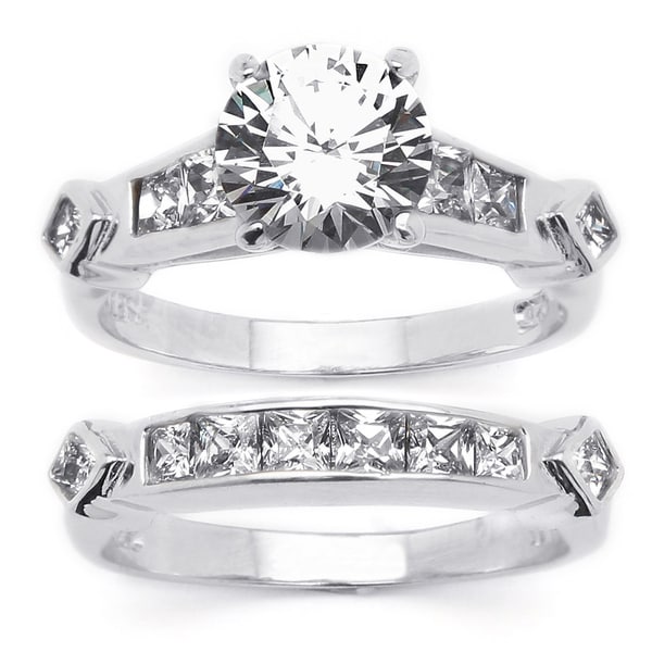 -CZ-Platinum-over-Silver-2-piece-Cubic-Zirconia-Wedding-Ring-Set ...