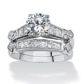 Ultimate CZ Platinum over Silver 2-piece Cubic Zirconia Wedding Ring Set