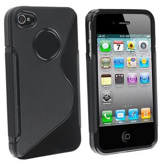 Black 'S' Shaped TPU Rubber Case for Apple iPhone 4