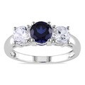 Miadora 10k White Gold Created Blue and White Sapphire 3-stone Ring
