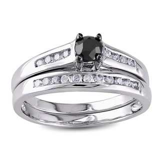 Miadora 10k Gold 1/2ct TDW Black and White Diamond Bridal Ring Set (G-H, I2-I3)