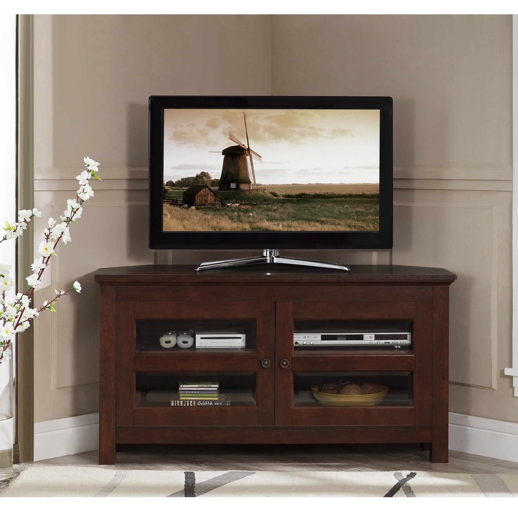 44Inch Brown Wood Corner TV Stand Overstock Shopping Great Deals