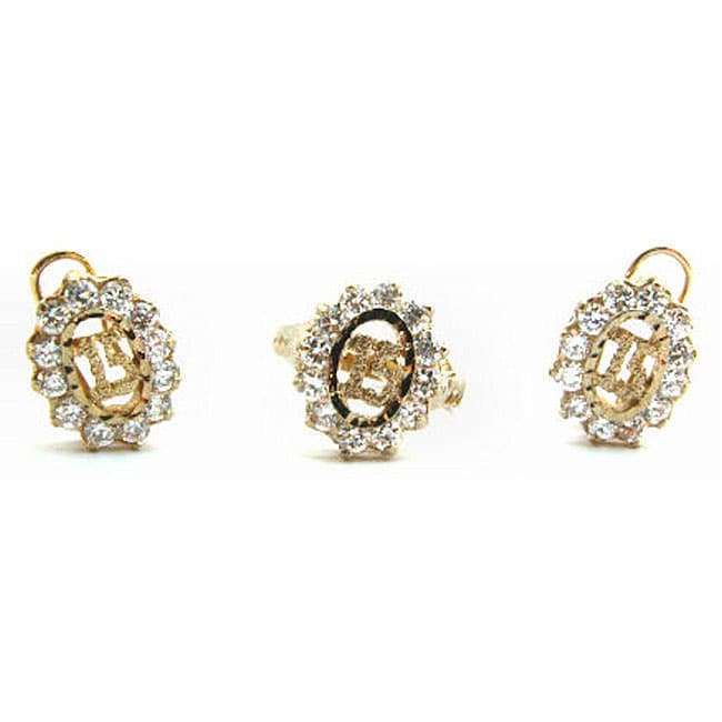 14k Goldplated Quinceanera Cubic Zirconia Jewelry Set (Mexico