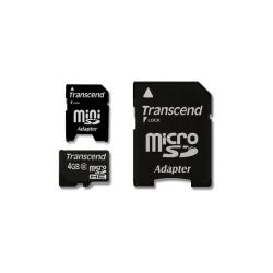 Transcend 4gb MicroSDHC Flash Memory Card with SD and MiniSD Adapter
