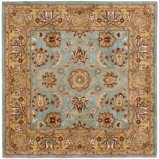 Handmade Heritage Mahal Blue/ Gold Wool Rug (6' Square)
