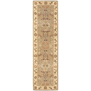 Handmade Oushak Light Green/Beige Wool Runner (2'3 x 14')