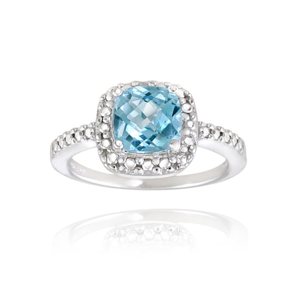 ... Sterling Silver Square Cushion-cut Gemstone and Diamond Accent Ring