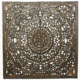Low Price Recycled Teak Wood Black Stain Natural Wax 3D Lotus Panel (Thailand)