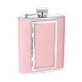 Pink 6-oz Stainless Steel Leather Flask and Cigarette Case Combo