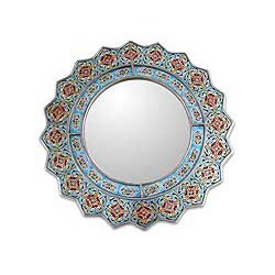 @@@ >  Wood and Glass 'Bluebells' Mirror (Peru)