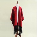 'Crimson Splendor' Alpaca Wool Ruana Cloak (Peru)
