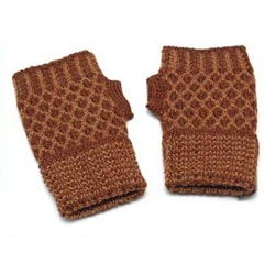 Alpaca Wool 'Cinnamon Honeycomb' Fingerless Gloves (Peru)-Image