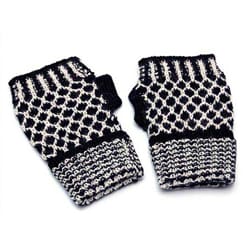 Alpaca Wool 'Tuxedo Honeycomb' Fingerless Gloves (Peru)-Image