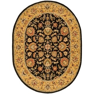 Handmade Heritage Kerman Charcoal/ Gold Wool Rug (7'6 x 9'6 Oval)