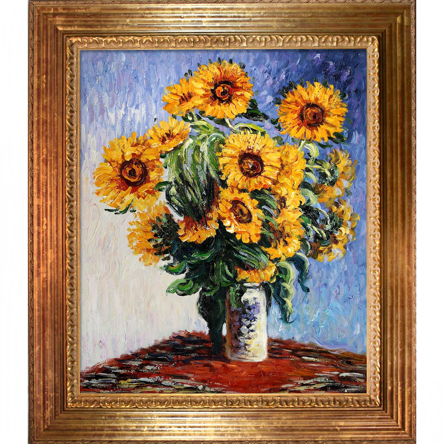 Monet 'Sunflowers' Hand-painted Framed Canvas Art ...